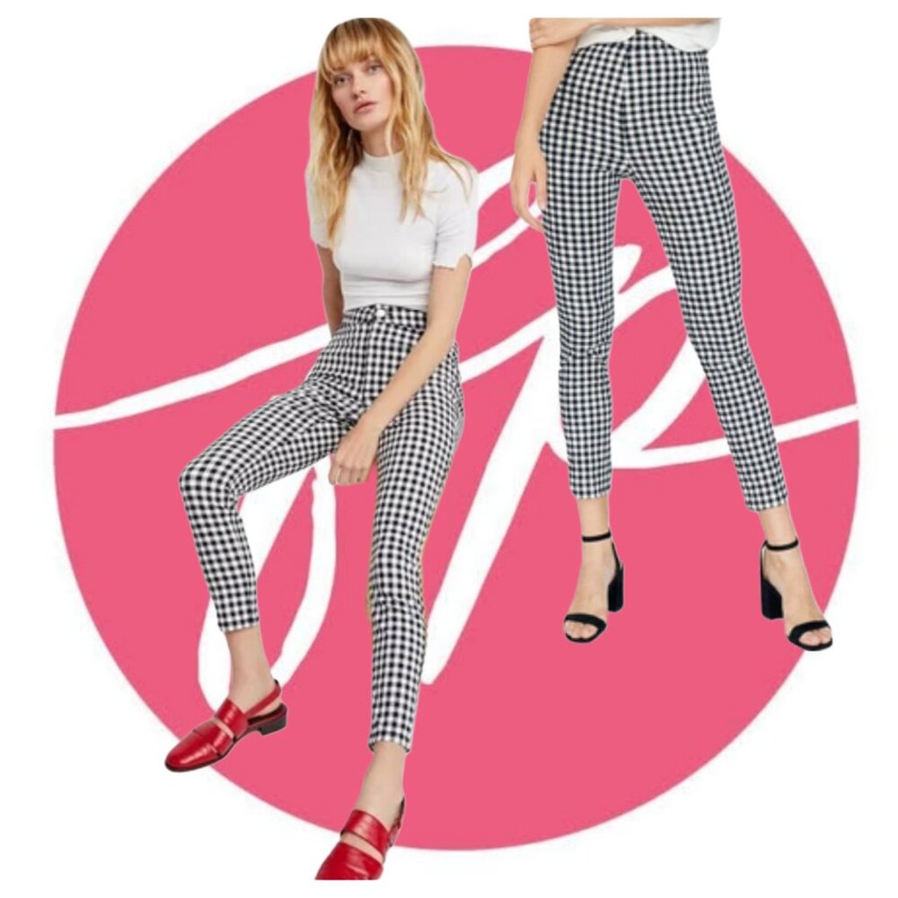 Free People Black White Gingham Skinny Pants